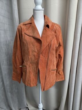 dennis basso Orange Leather Moto Jacket Biker Size XS